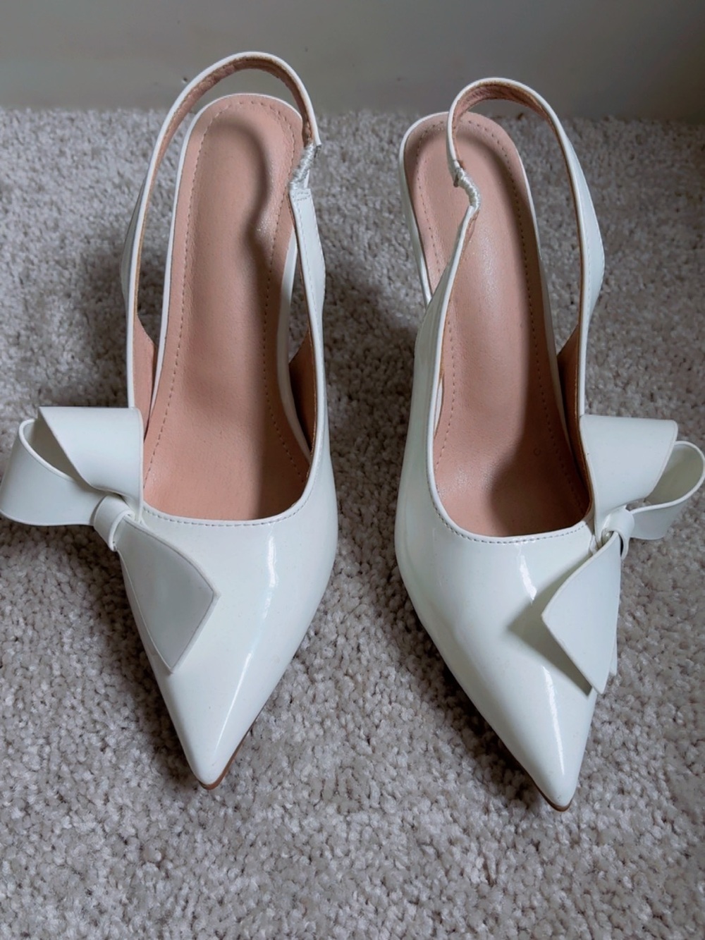 SHEIN White Patent Slingback Pointed Pumps with Bow